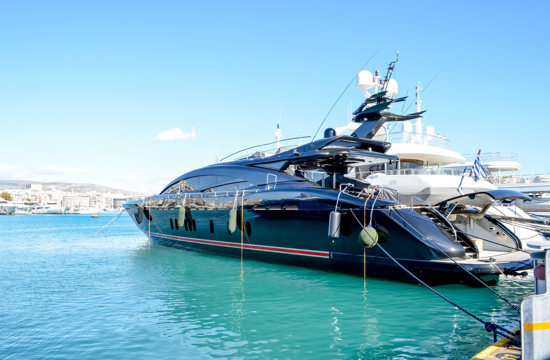 Luxury yacht in marina Zeas, Piraeus, Greece